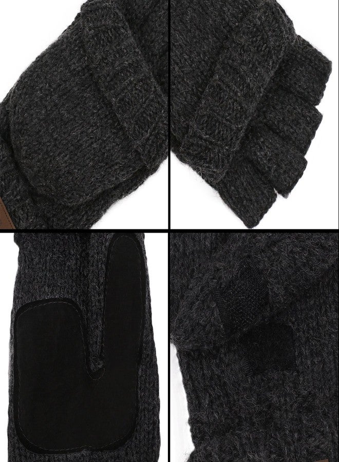 ViGrace Winter Knitted Convertible Fingerless Gloves Wool Mittens Warm Mitten Glove for Women and Men - Image 3
